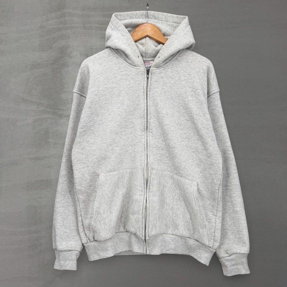 Vintage Pluma Thermal Full Zip Hoodie Heather Grey Waffle Lined Sweatshirt Large